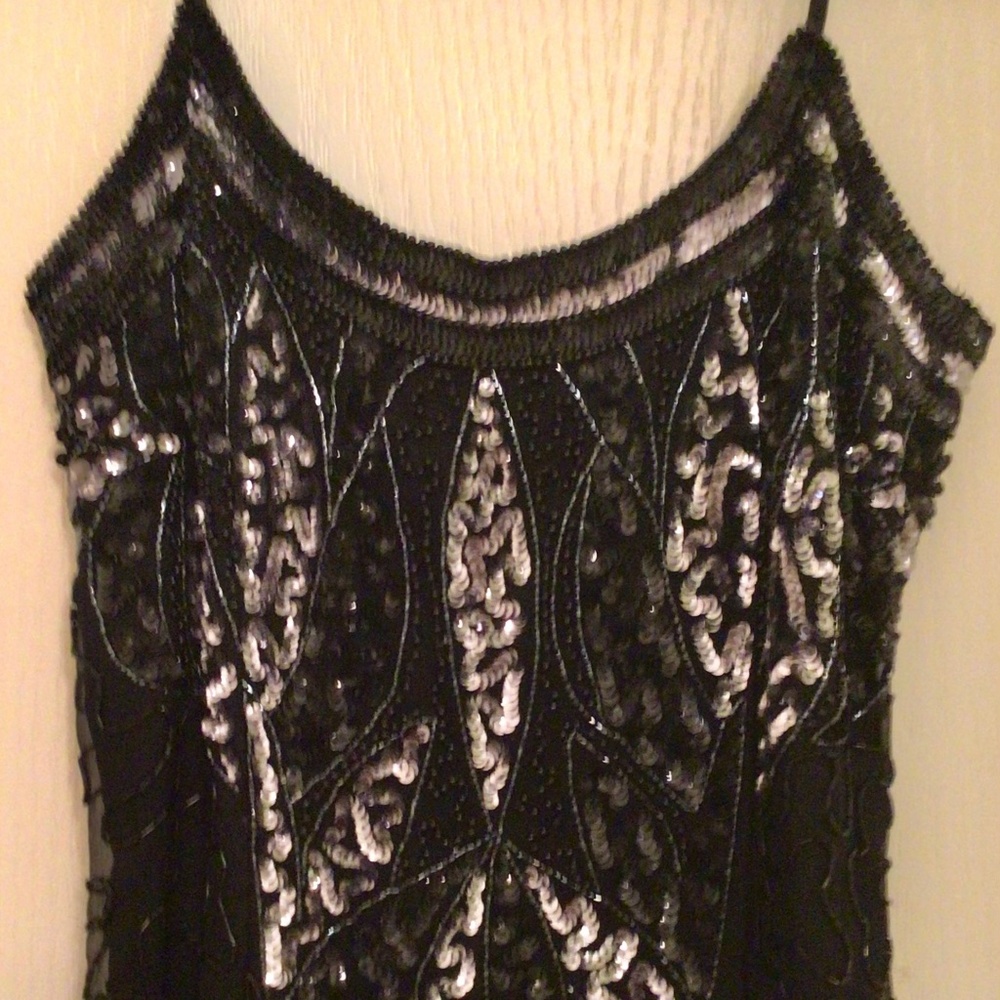 black sequined cocktail dress
